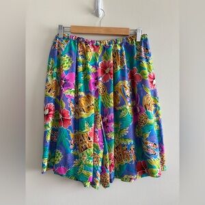Tropical Floral Silk Shorts Colorful Vintage size M